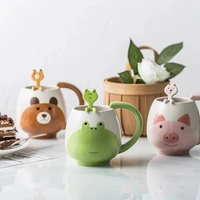 420ml cartoon animal ceramic mug with spoon coffee creative office office tea drink drinkware couples gift