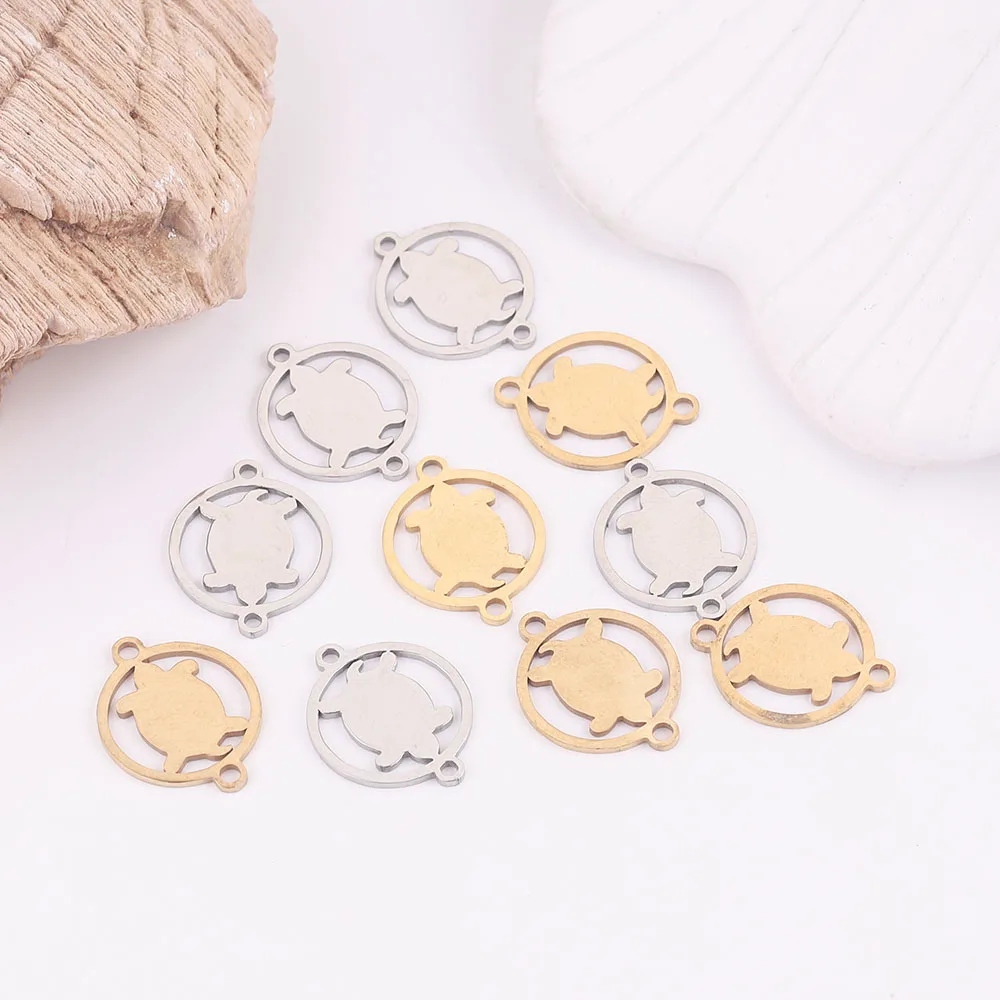 

5pcs 15*19mm Gold-Plate Stainless Steel Beach Turtle Tortoise Charm Connector Handmade Jewelry Bracelet Necklace Accessories DIY