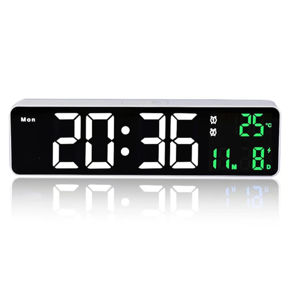 Rechargeable Digital LED Alarm Clock.Home Decoration Wall Calendar Clock with Temperature Thermometer.Sound Control Backlight