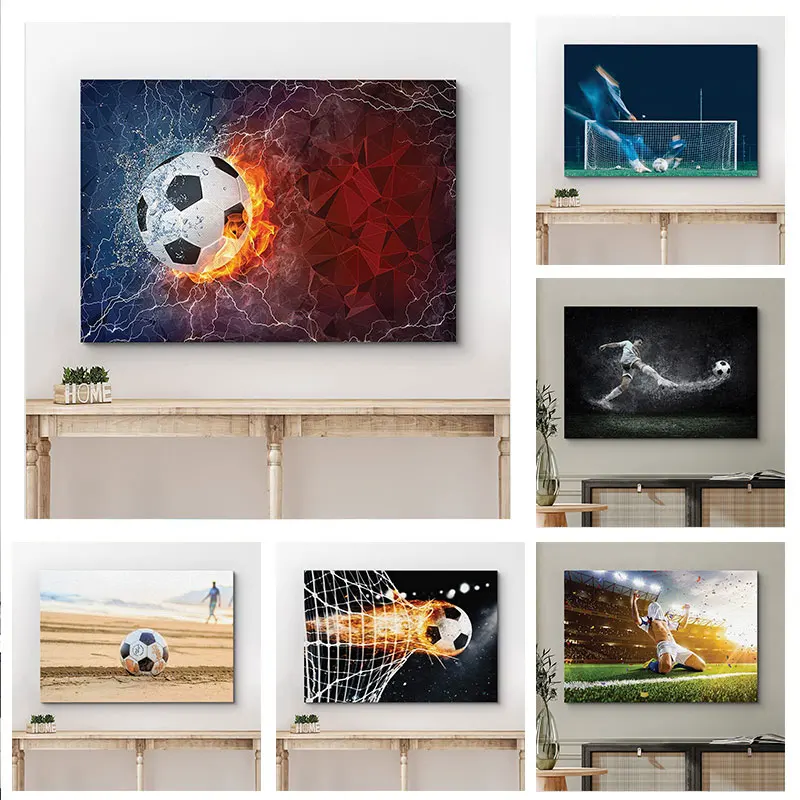 

Ice And Fire Soccer Poster Prints Modern Sport Football Field Canvas Painting Living Room Bedroom Home Decor HD Wall Art Picture