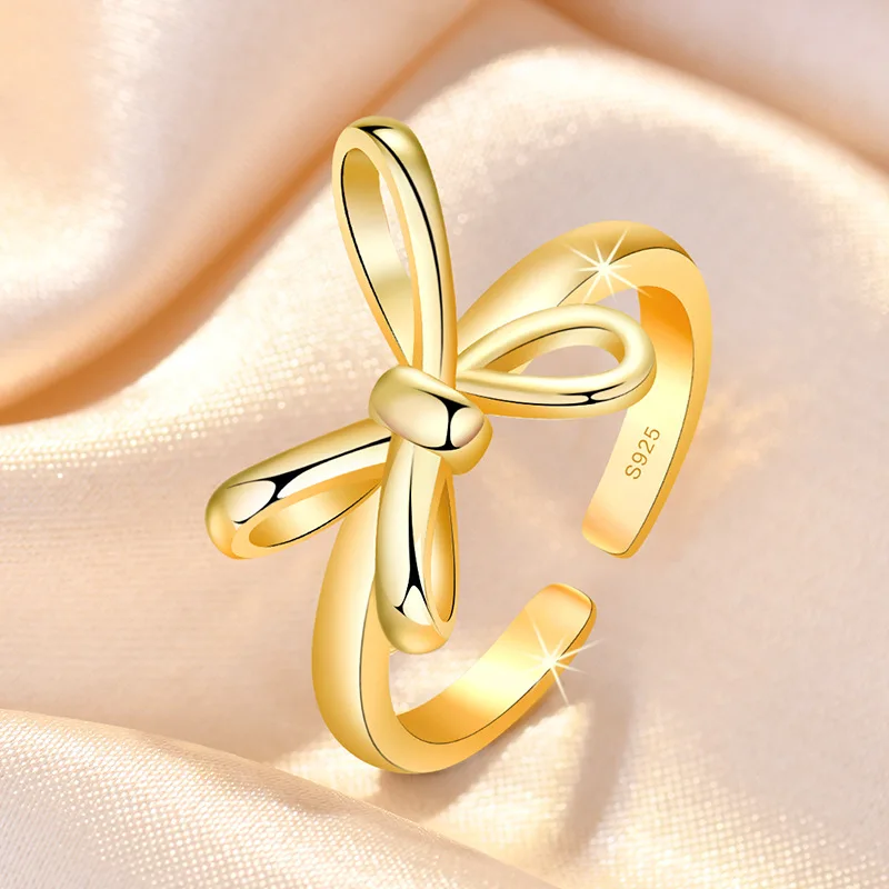 

Cute Bowknot Wedding Rings for Women Teens Stainless Steel Opening Ring Adjustable Finger Jewelry Gift bague femme