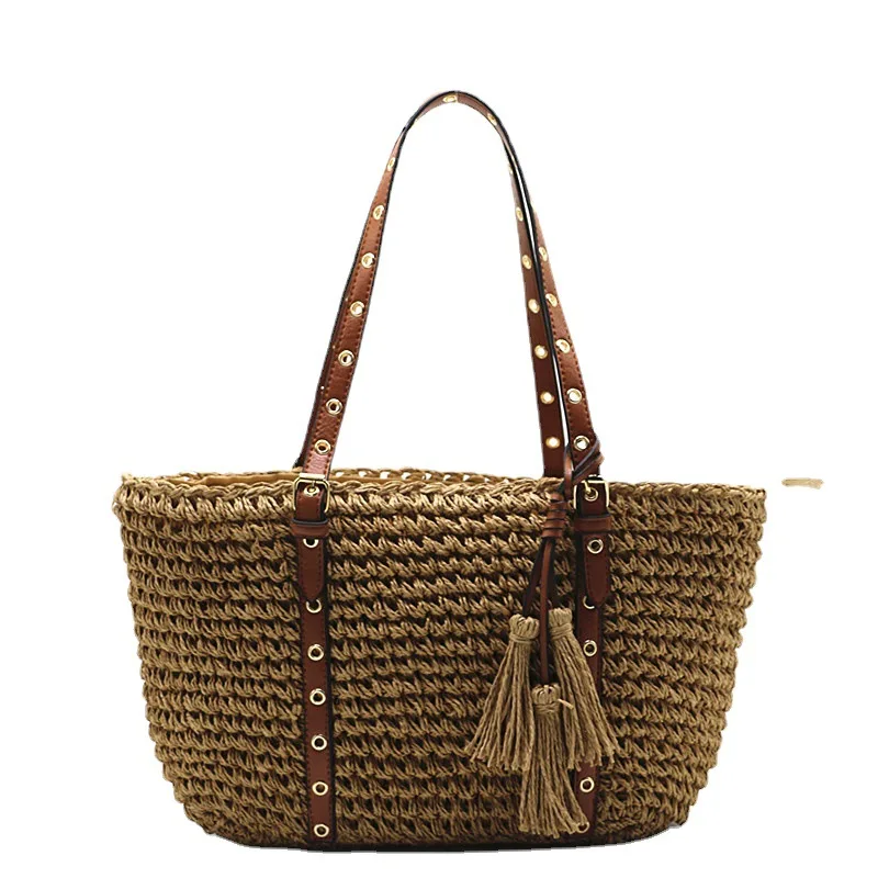 Overlarge Woven Straw Bag Women Shoulder Bag Bohemian Beach Tote Handbags and Purse Summer Travel Rattan Bags for Women 2022 New
