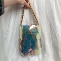 wedding clutch purse handmade beaded shell mini bag fashion laser color ladies handbag pearl chain fish scale bag