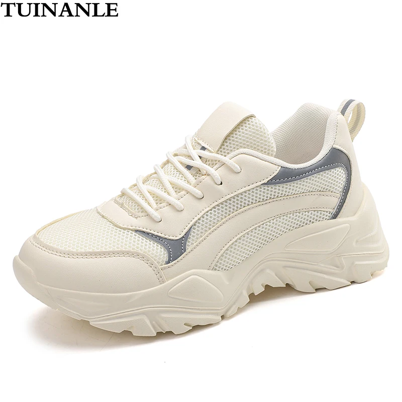 

TUINANLE Chunky Sneakers Women Light Breathable Shoes Big Size 35-43 Casual Running Black Sneakers Women Beige Vulcanized Shoes