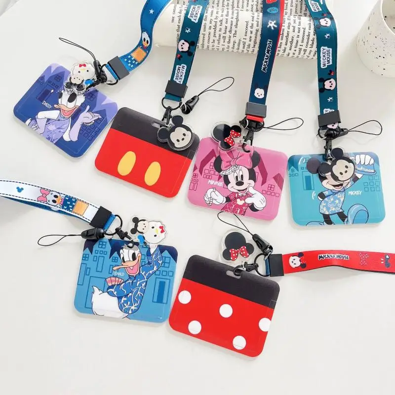 

Mickey Mouse Card Card Cover Disney Anime Figure Peripheral Toys Donald Duck Cartoon Lanyard Protective Sliding Case 7X11Cm Gift