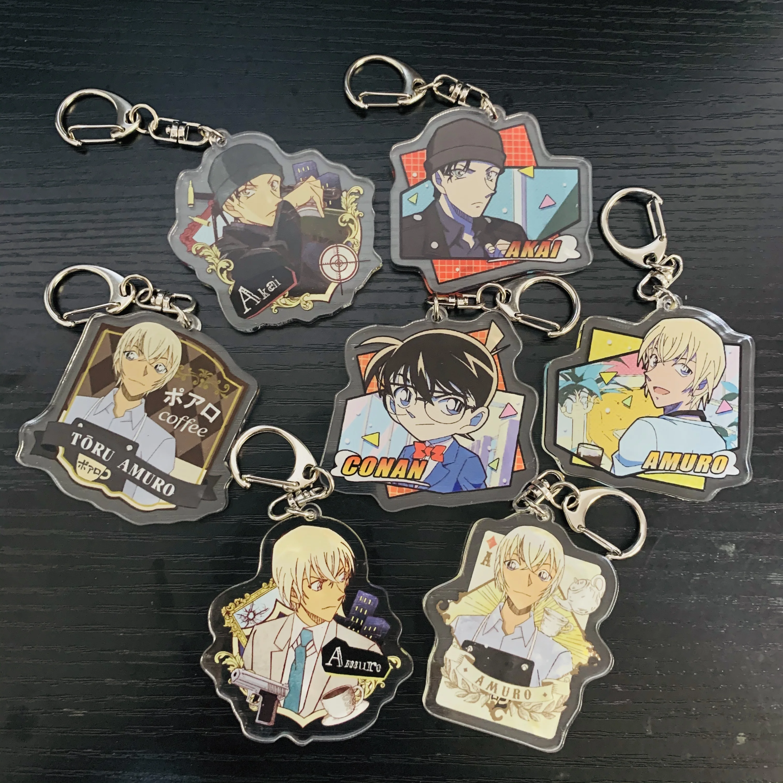 

Japan Anime Detective Conan Keychain Kudo Shinichi Akai Shūichi Cartoon Figures Acrylic Key Ring Woman Bag Pendant Fans Gifts