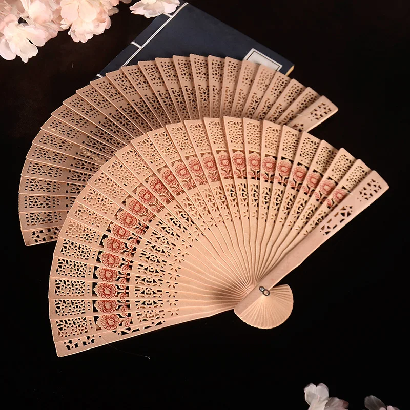 

50pcs Chinese-style Fan Full-cut Hollow High-end Hollow Wooden Fan Sandalwood Fan Imitation Agarwood Fan Sunflower Folding Fan