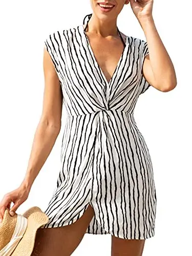 

Women`s V Neck Twist Front Dropped Shoulder Knee Length Dress, S