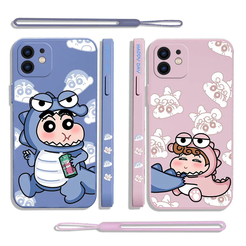 

Crayons Shin-chans Phone For iPhone 14 13 12 11 Pro Max Mini X XR XS MAX SE20 8 7 Plus 6 6S Plus Silicone Cases with Hand Strap