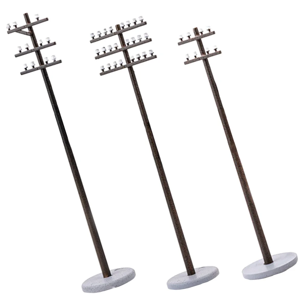 

3 Pcs Micro Landscape Garden Road Telegraph Poles Models Tabletop Decor Light DIY Mini Supply Abs Child Kids Sand