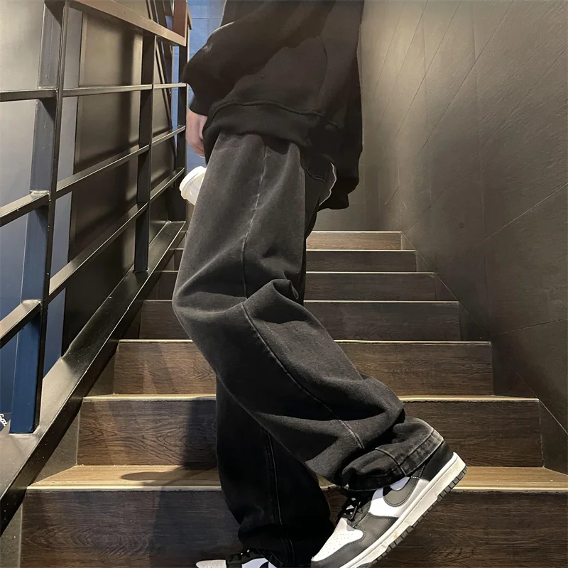 Brown White Black Baggy Jeans Men Fashion Retro Casual Straight Jeans Men Streetwear Korean Loose Denim Pants Mens Trousers