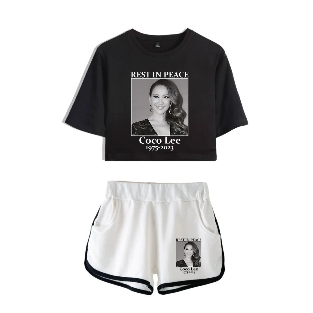 

Coco Lee Rip Pop Singer Li Wen Navel Tee Two Piece Set Short Sleeve Cropped Top+Shorts 1975-2023 Rest in Peace Women's Sets