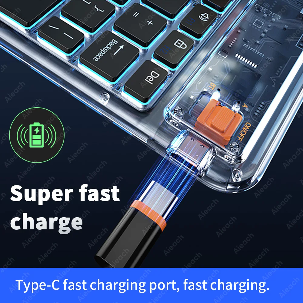 Фото Новая прозрачная подсветка планшет клавиатура для iPad Xiaomi Lenovo Samsung планшет телефон Bluetooth клавиатура для Android iOS Windows №3