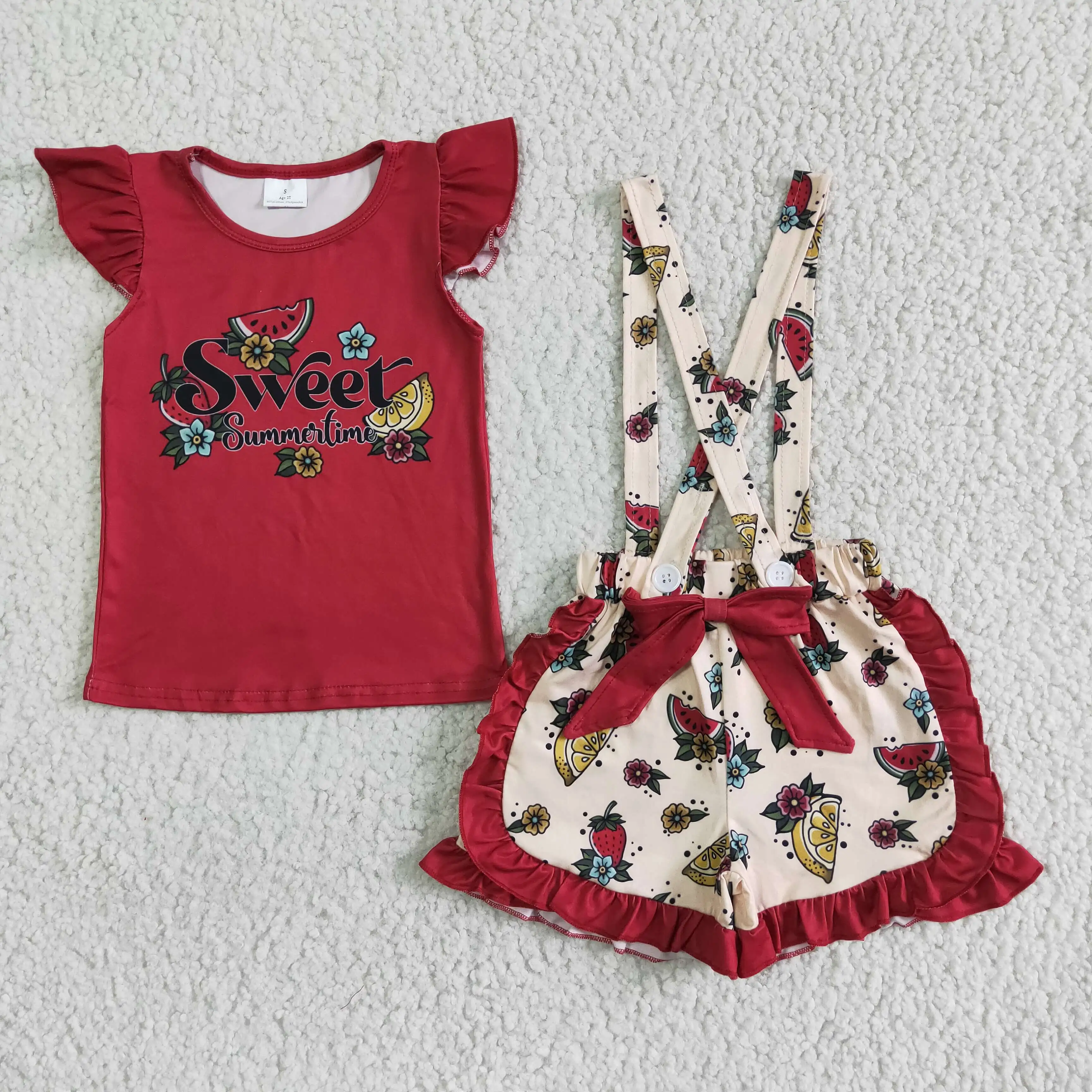 

children girl clothes set girl summer boutique clothing set cute kids girl clothes flutter sleeve top and suspender shorts