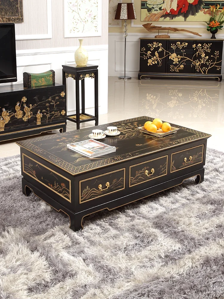 Новый квадратный столик в китайском стиле с черной окрашенной пейзажной картой
