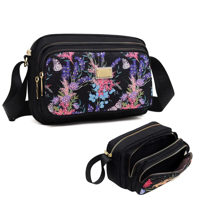 

Flower Women's Crossbody Bags Small Girl Shoulde bag Floral Pattern Nylon Ladies Messenger Bag Female Handbag Tote Bag