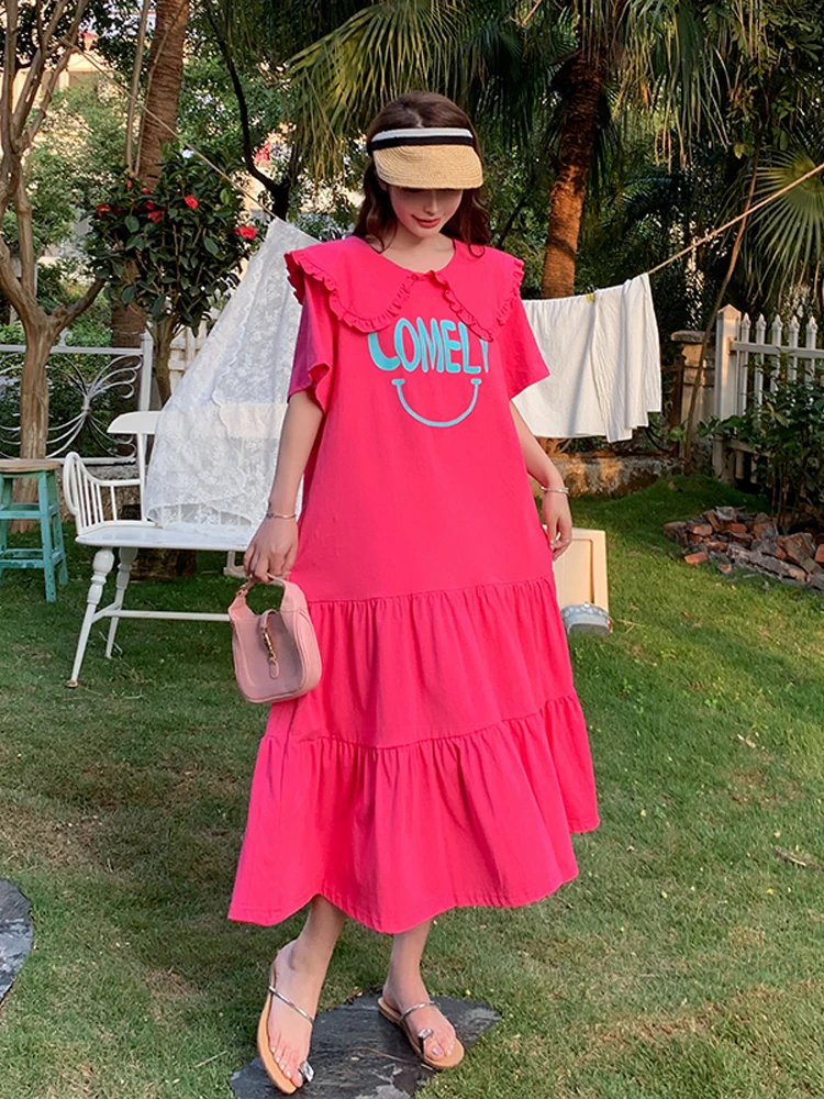 

Женское длинное платье с коротким рукавом, свободное Повседневное платье в Корейском стиле с воротником-куклой, лето 2023