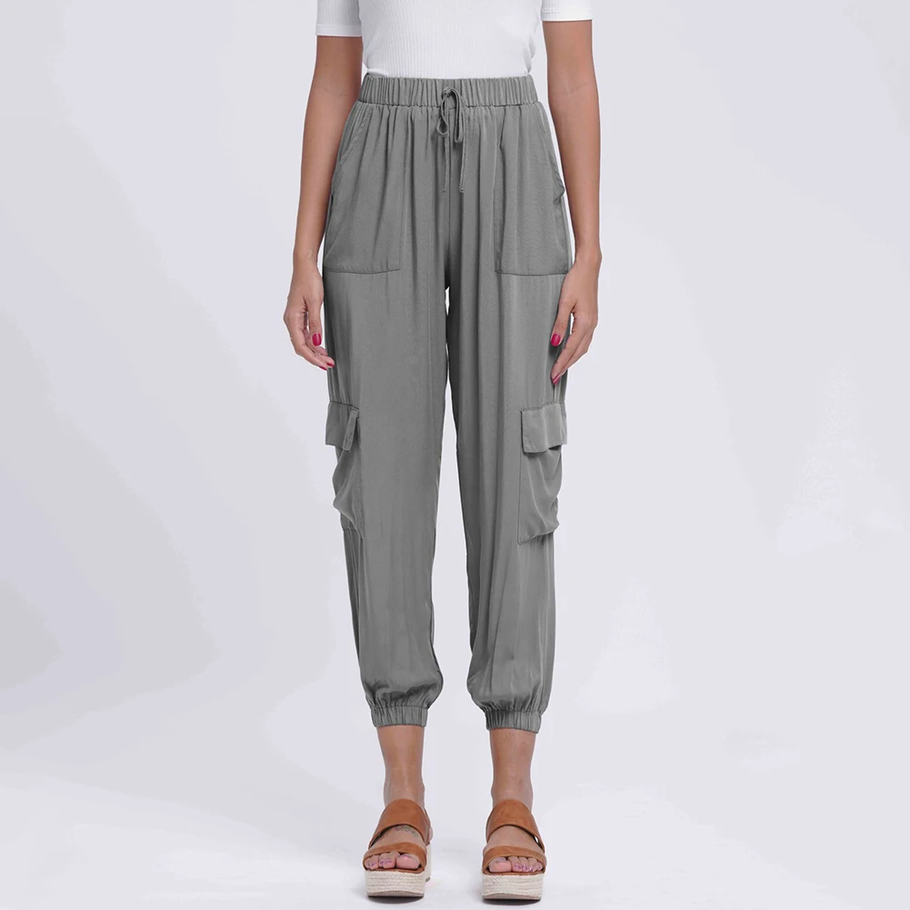 

Autumn Sports Pants Women Fashion Simple Drawstring Multi-pocket Streetwear Casual Elastic Middle Waist Solid Sweatpants