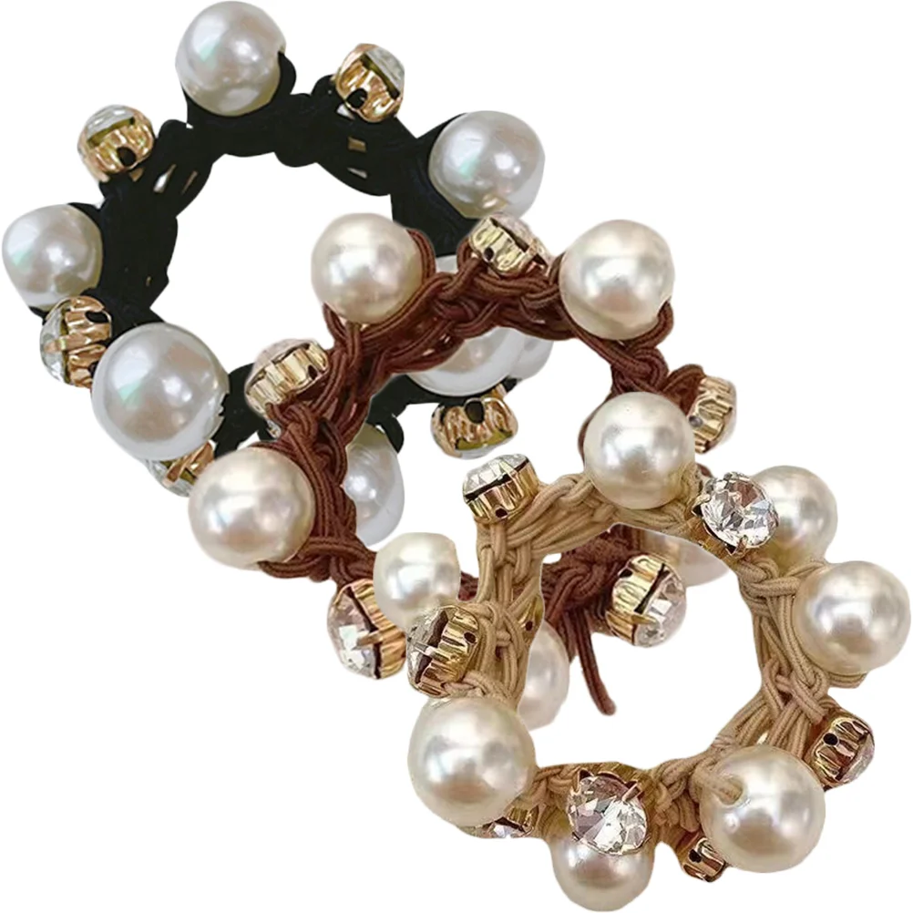 

3 Pcs Hair Rope Braided Tie Rings Women Ties Ponytail Bands Fabric Pearl Holder Scrunchies Flower Miss Elastic