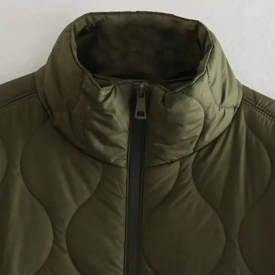2022 Women Army Green Stand Collar Bat Sleeved Cotton Jacket Lady Casual  Zipper Down Cotton Thick Coat Autumn Winter