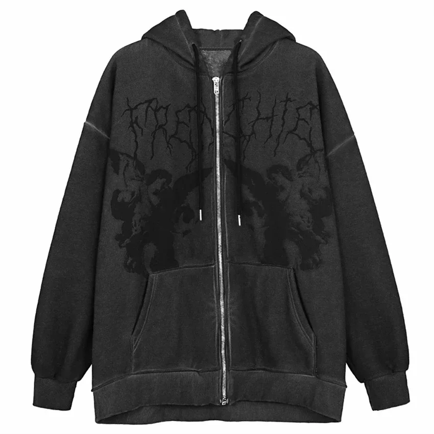 

2023 Harajuku Hoodies Women Autumn Winter Hip Hop Zipper Butterfly Aesthetic Hooded Sweatshirt Female Goth Punk Jacket Coat
