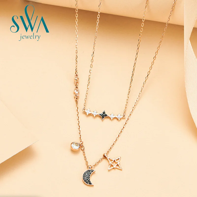 

Original New High-quality Swa Heart-shaped Women's Clavicle Necklace Jumping Geometric Round Crystal Pendant Necklace