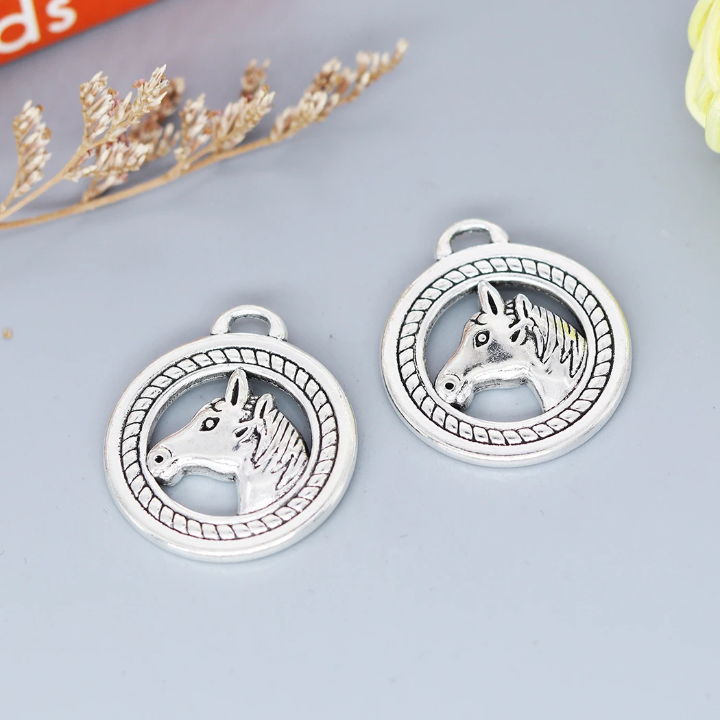 

5PCS Double Sided Horse Charms Antique Sliver Plated Antique Bronze Color Charm Pendant For Bracelet Jewelry Findings