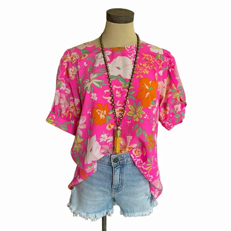 

Vibrant Floral Print Puff Sleeve Blouse Woman Puff Short Sleeve Blouse Femme BlusasFashion Crop Top Women Summer Y2k Shirt