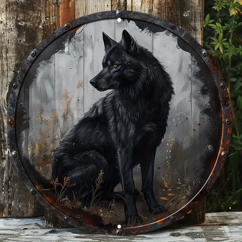 Круглый алюминиевый металлический знак с изображением Черного Волка Hd