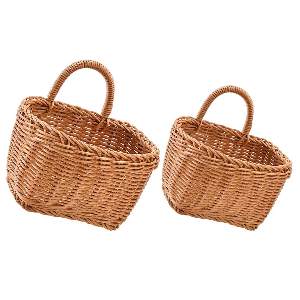 

2 Pcs Woven Baskets Storage Wall Portable Kitchen Ginger Natural Rattan Hanging Fruit Small