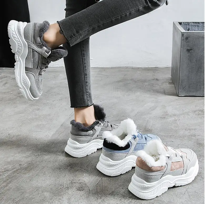 2022 winter warm platform women's snowshoes plush women's casual sports shoes artificial suede women's snow boots warm shoes