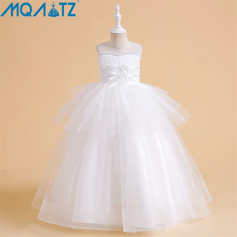 

MQATZ Summer Dress Children Princess Formal Party Prom Host Flower Girl White Wedding Bridesmaid Vestido Long Gown Baby Clothes