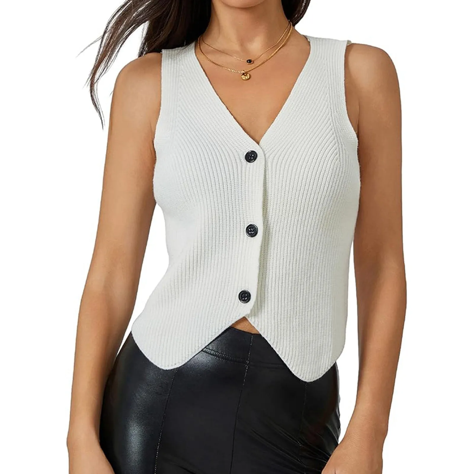 Осень-зима женский короткий вязаный жилет топ с v-образным вырезом однобортный