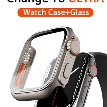 애플 워치용 PC 펌 커버 케이스 유리 외관 업그레이드 울트라 iWatch 시리즈 9 8 7 SE SE2 6 5 4 용, 45mm 41mm 44mm 40mm 42mm 38mm