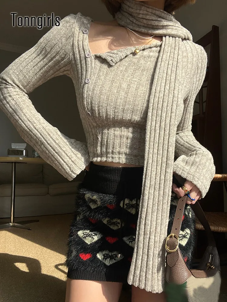 

Футболка женская трикотажная с длинным рукавом, серого цвета, в Корейском стиле