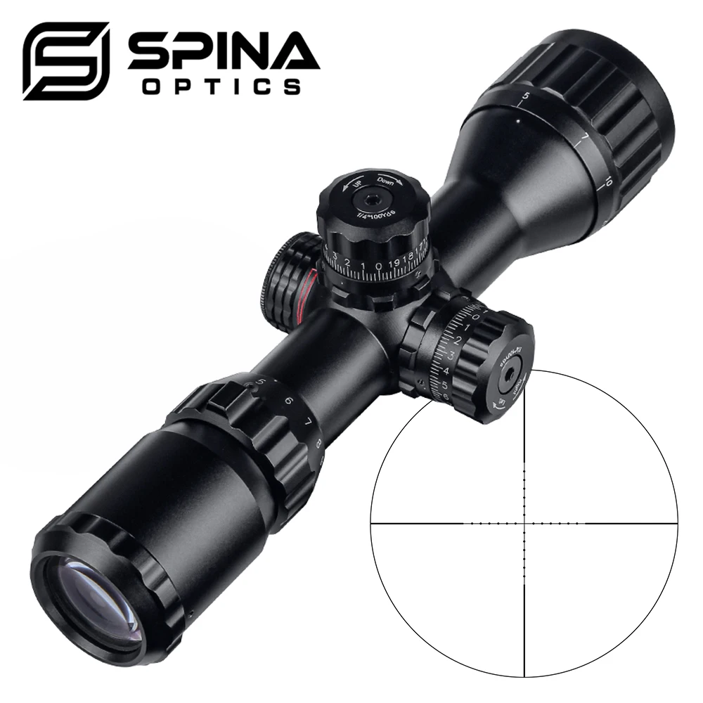 SPINA 3-9X32 AOL Short Tactical Riflescope with Red/Green Lights Mil-dot Optic Sight Scope for Night Hunting with QD Mount