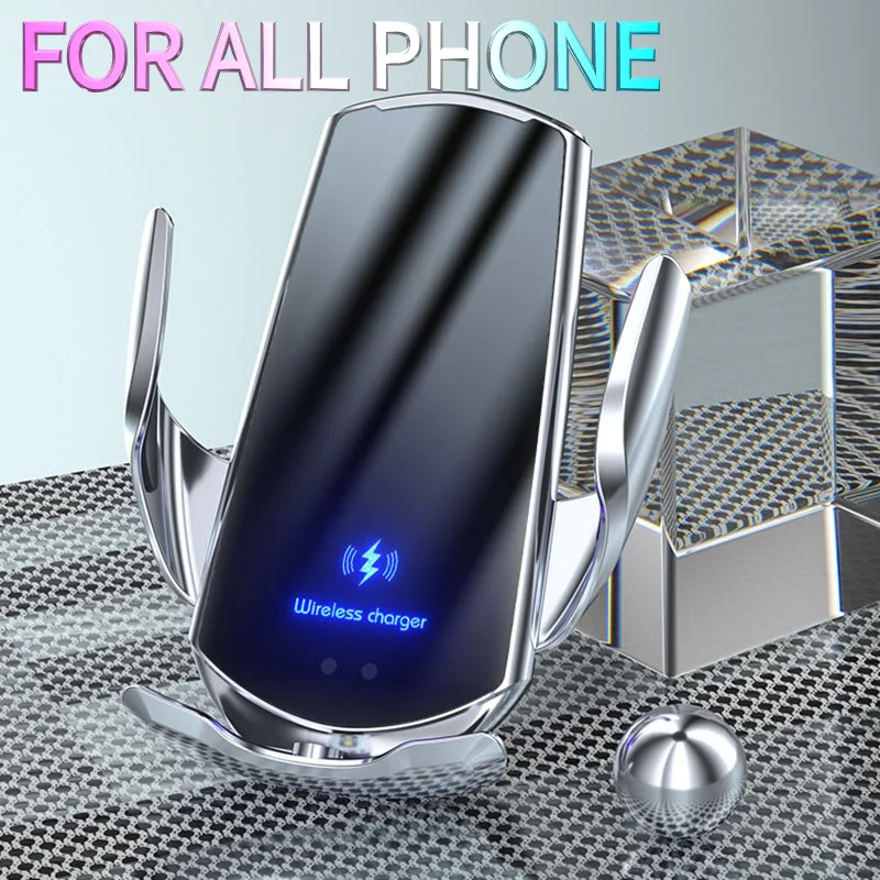 

Беспроводное Автомобильное зарядное устройство Qi с автоматическим зажимом, держатель для телефона в машину для iPhone 12, 11, XS, XR, X, 8, Samsung S20, S10, с ...