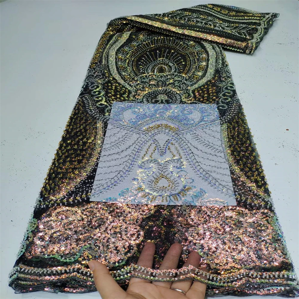 

Нигерийская кружевная ткань 2023, высококачественное кружево ручной работы, африканская французская кружевная ткань с бусинами для свадебного платья, компакт-диск для шитья
