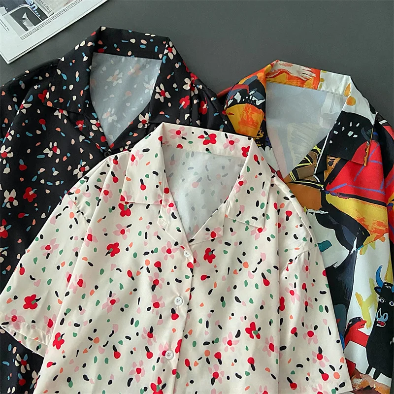 

EBAIHUI Fashion Women's Blouse Oversized Shirt 2022 Summer Flower Print Casual Shirts V Neck Ladies Buttons Tops Loose Blouses