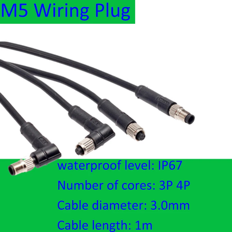 

M5 3Pin 4Pin Waterproof IP67 Male Female Mobile Aviation Plug With 1m Cable Screw Thread Locking Connector Cable Diameter 3.0mm