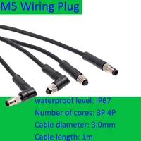m5 3pin 4pin waterproof ip67 male female mobile aviation plug with 1m cable screw thread locking connector cable diameter 3 0mm
