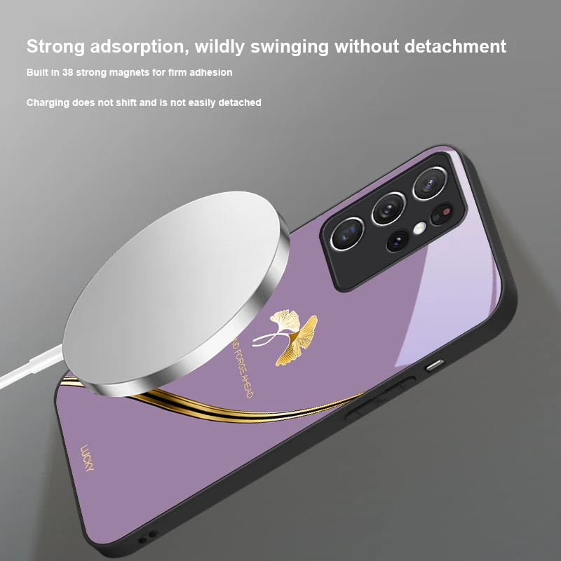 Фото Золотая фольга с листьями гинкго для Samsung S 25 S25 Edge S25Ultra S8 9 10 20 S21 Pro S22 Plus S23 FE S24 Ultra Magsafe Glass Phone Case №5