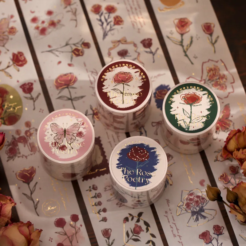

Rose Epic Series Masking Washi Tape Hot Stamping Decorative Adhesive Tape Decora Diy Scrapbooking Sticker Label Stationery