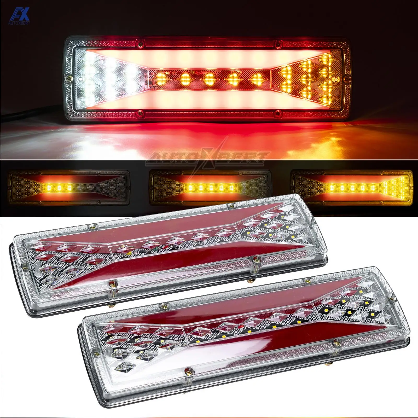

2pcs Car LED Tail Lamps Light Rear Foglight Brake Reversing Lights Camper Trailer Truck Lighting Sequential Indicator Waterproof