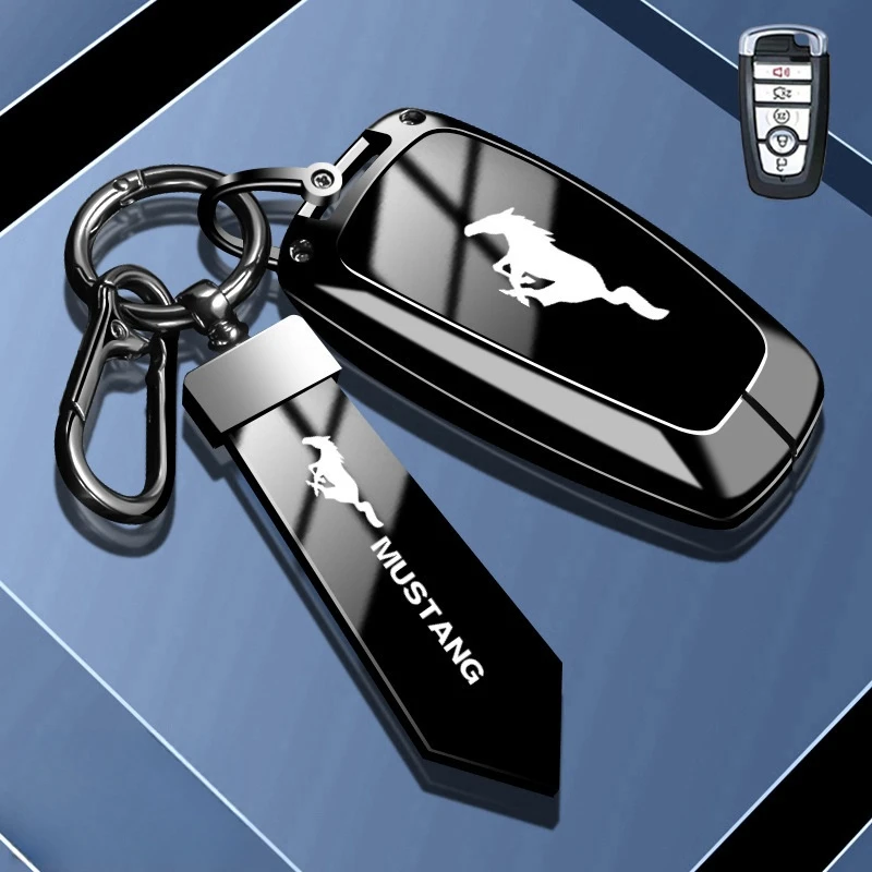 

Сумка для автомобильных ключей Ford Mustang, совместимая с умным автомобильным ключом Mustang, цинковый сплав, кожа 360° ° Универсальный защитный брелок Mustang