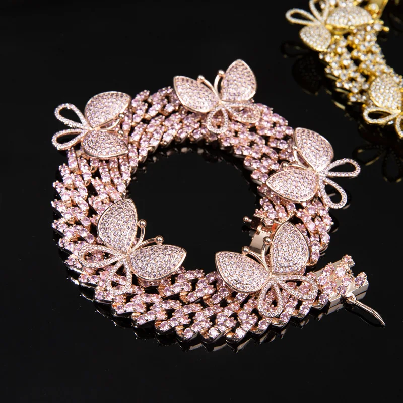 

2022 новое ожерелье из кубинской цепи Майами с бабочкой 12 мм кубинская цепь тренд Rap кубический цирконий браслет ожерелье для женщин