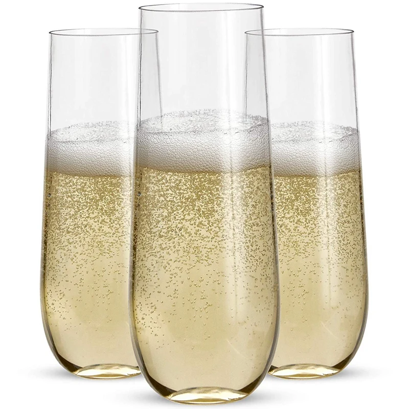 

24 Stemless Plastic Champagne Flutes - 9 Oz Plastic Champagne Glasses Clear Unbreakable Toasting Glasses Disposable For Wedding