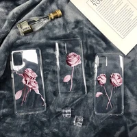 ins pink blue rose flower phone case transparent soft for iphone 12 11 13 7 8 6 s plus x xs xr pro max mini