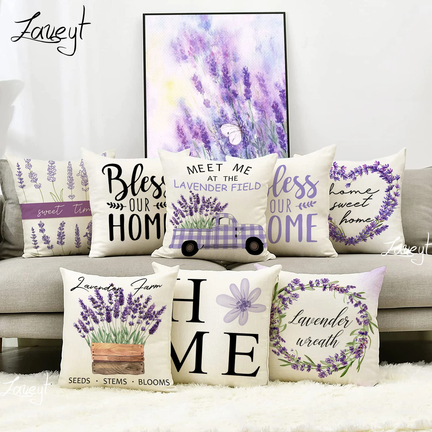 

Purple Lavender Farmhouse Home Decor Pillowcase Autumn Flower Throw Cushion Pillow Cover For Sofa Living Room Car Decoration