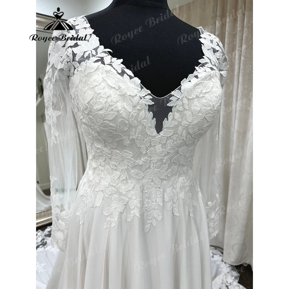 Женское свадебное платье с V-образным вырезом длинным рукавом